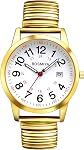 JewelryWe Mens Big Dial Easy Reader Round Quartz Watch Gold/Silver Tone Elastic Band Wristwatch