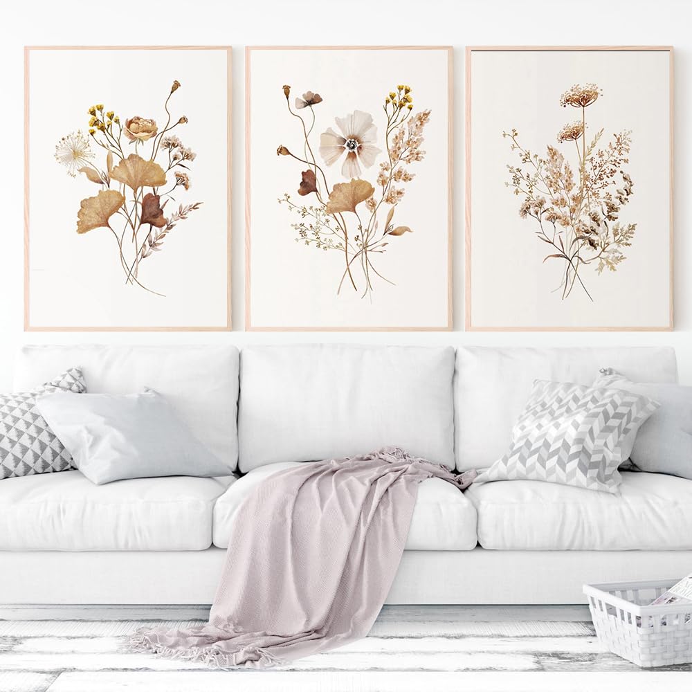 WBYZAC Botanical Posters-Abstract Watercolor Wild Floral Leave Posters Canvas Painting Wall Art Print Picture Farmhouse Living Room Kitchen Interior Home Decor-60 * 70cm*3PCS (No Frame)