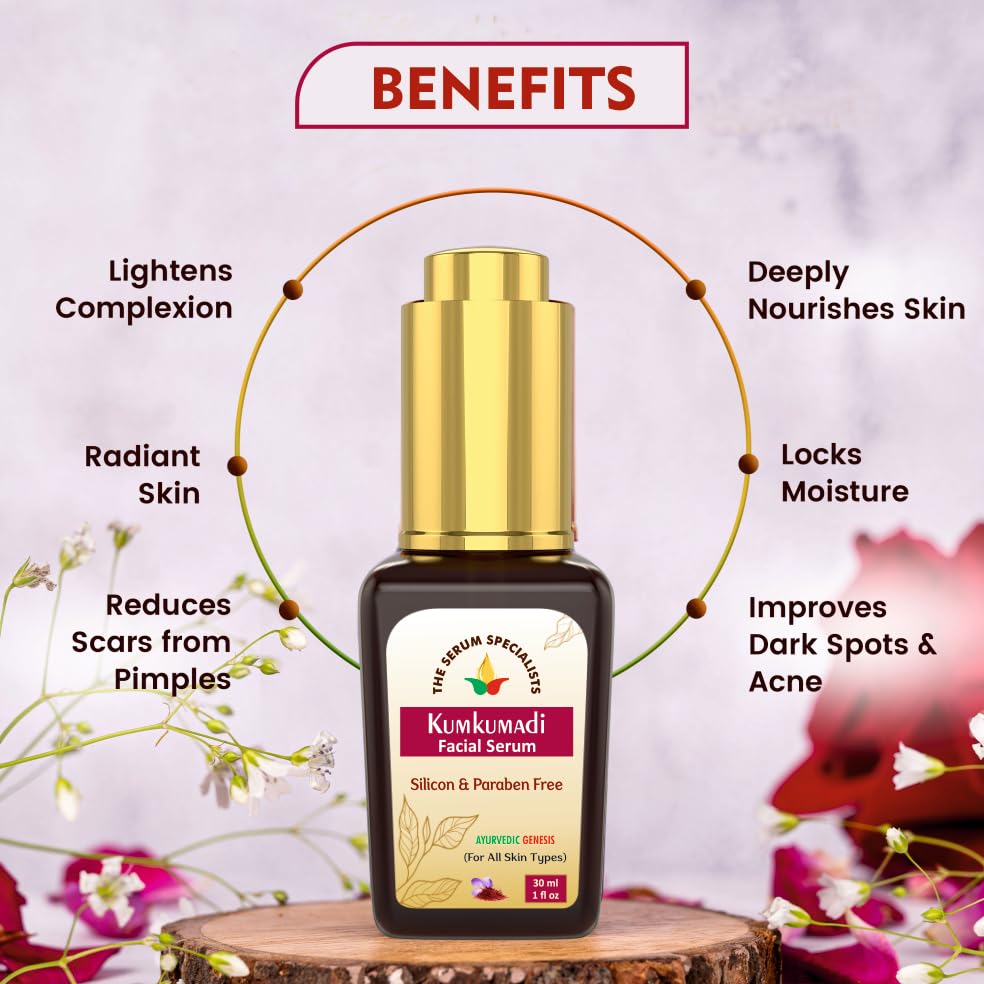 Image of Kumkumadi Face Serum - Brightening & Complexion Enhancing | Saffron Infused | All Skin Types | Paraben Free | 100% Pure from Himalayas - 30ml