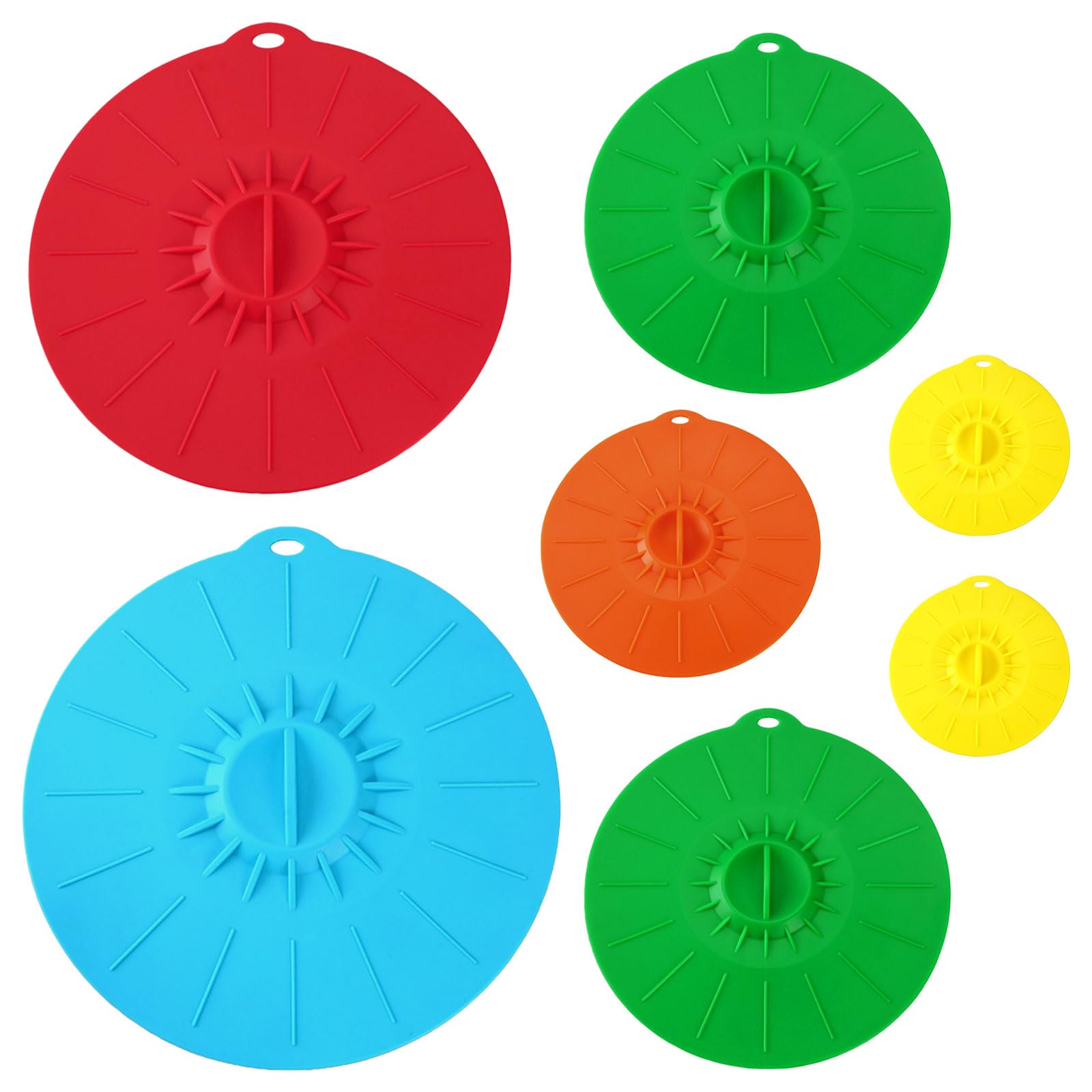 7 Pièces Couvercles à Ventouse en silicone Set Couvercle silicone Alimentaire couvercle Fraîcheur en Silicone Couvercles Hermétique Nourriture pour Tasses, Bols, Poêles (5 tailles)
