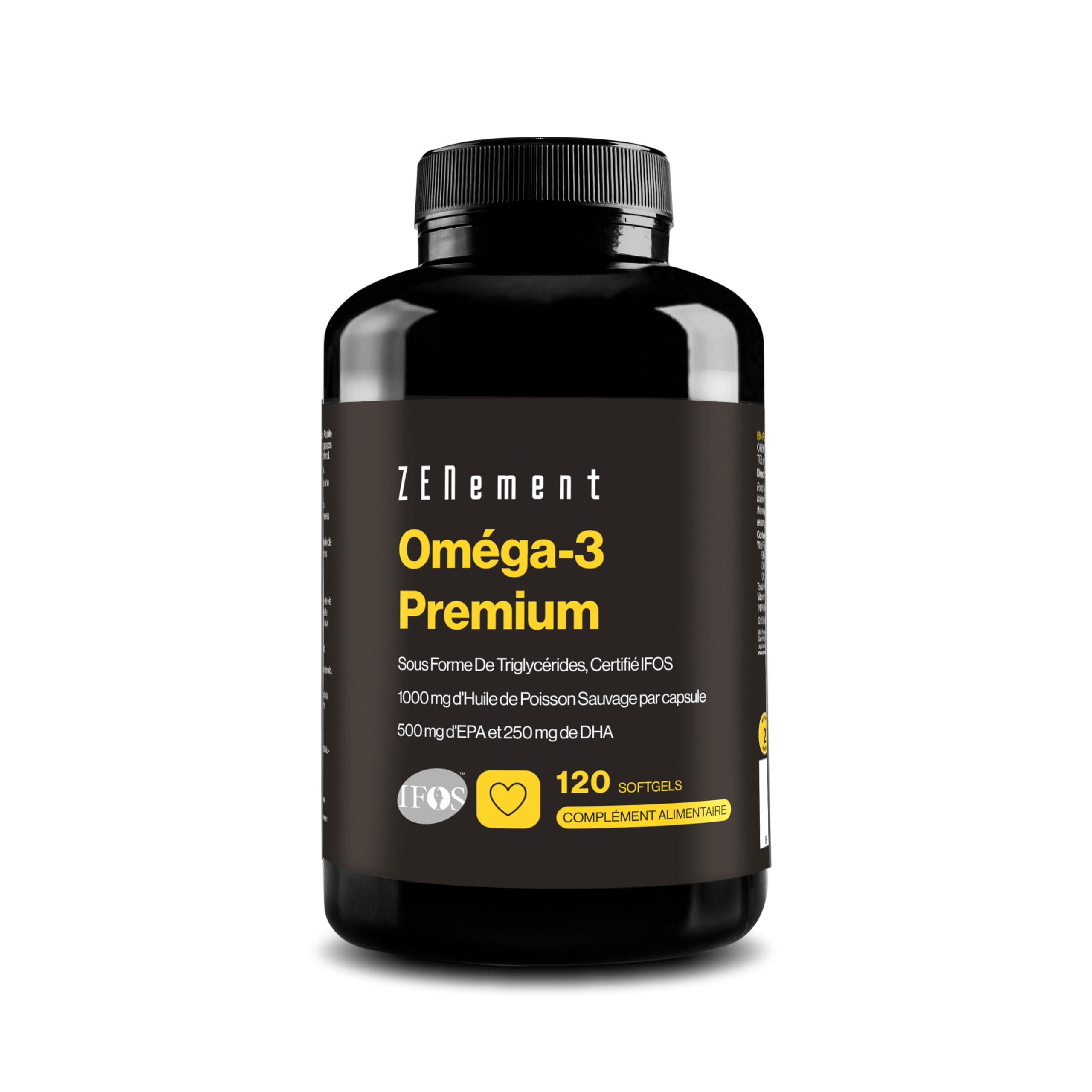 Premium Omega 3 IFOS Triglycérides Haute Absorption – 1000 mg EPA + 500 mg DHA par Dose – Huile de Poisson Sauvage Certifiée FOS – 120 Capsules
