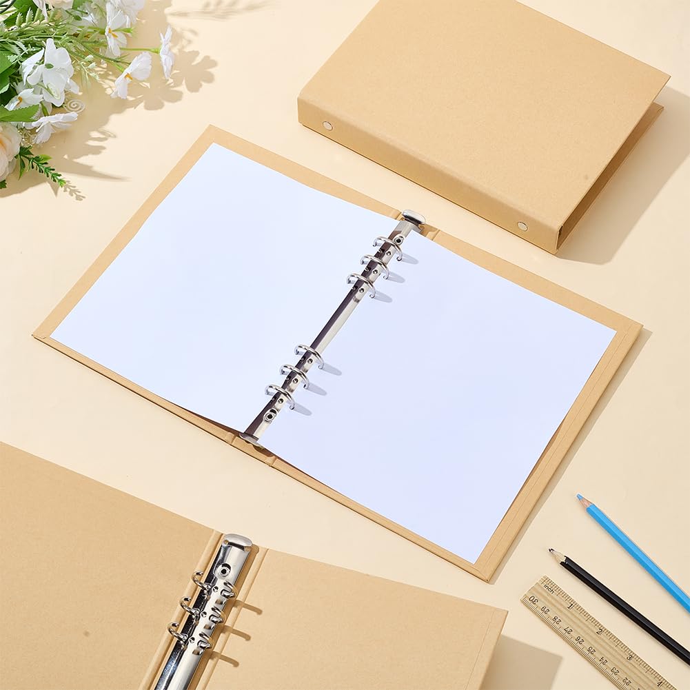 WEBEEDY 3 raccoglitori a 6 anelli in carta kraft, formato A5, ricaricabili, per fogli A5, per ufficio, riunioni, viaggi, cancelleria, 17 x 23 cm