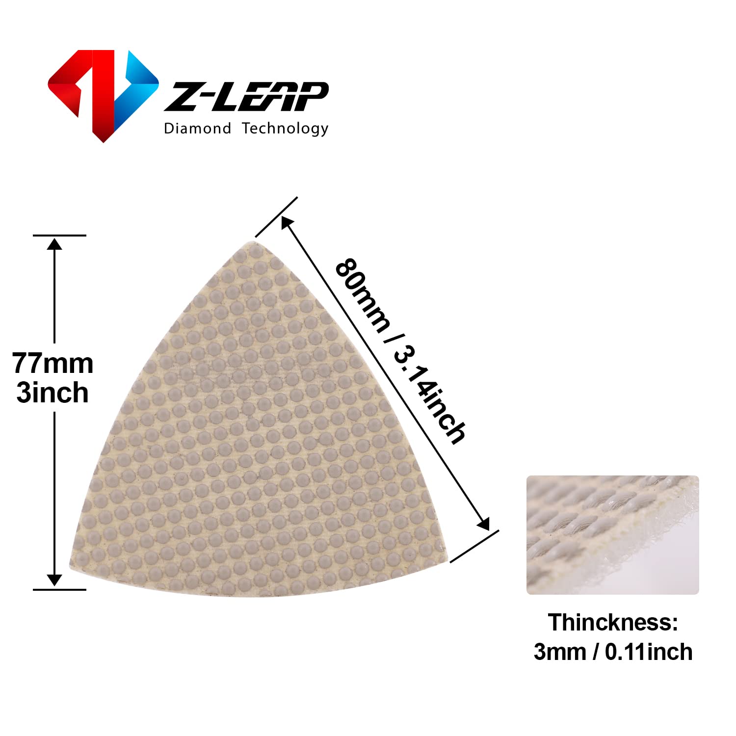 Z-LEAP Triangle Resin Sandpaper Sheet Discs Sanding Pads for for Grinding Stone Glass Ceramic 3"(80mm) Mix Grit/4pcs - Image 3