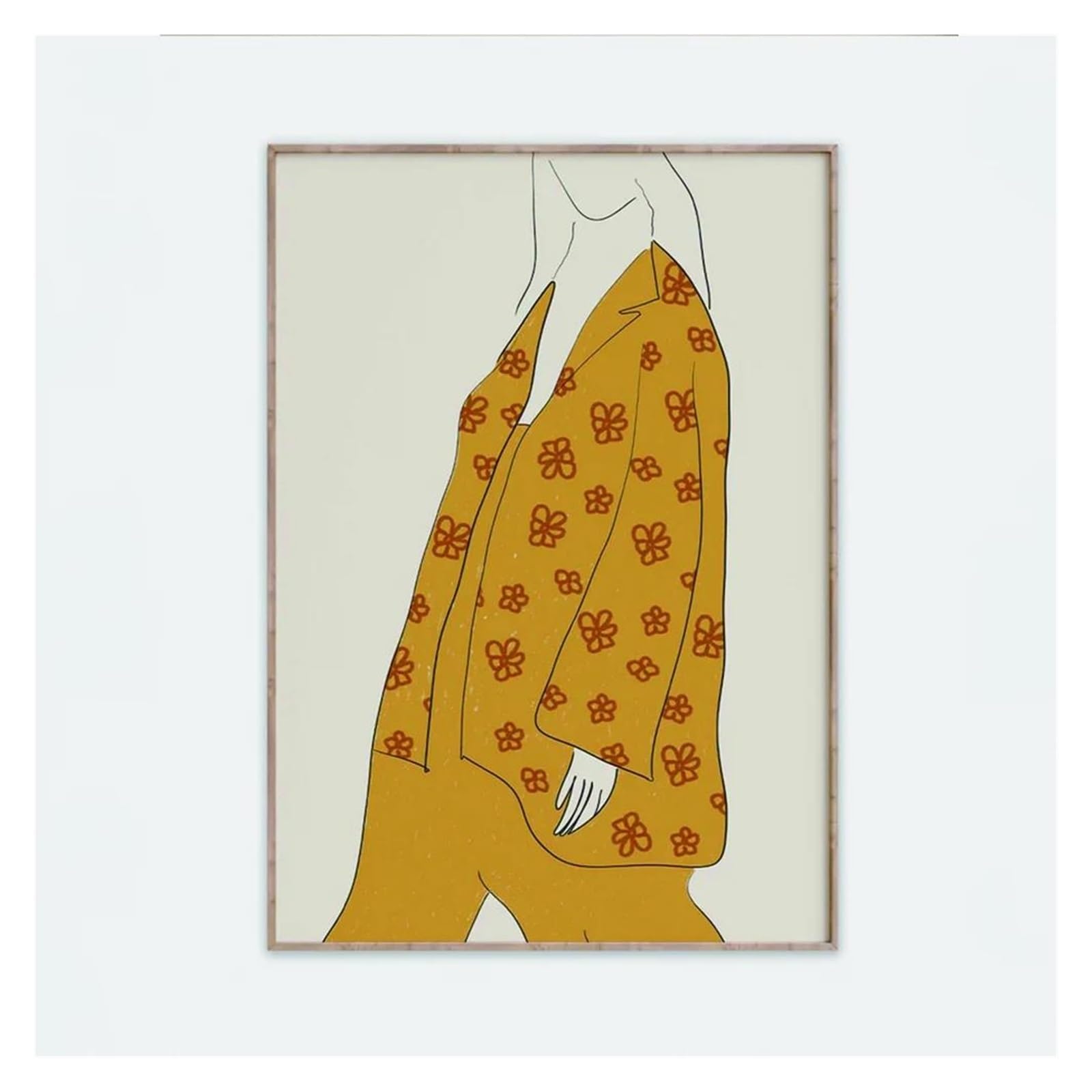Tableau Déco Nature Contre les Murs Vides Fille en Costume Floral Jaune