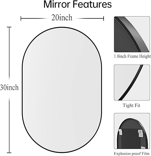 Miniatura 5 de RICHTOP Espejo de baño rectangular negro de 22 x 30 pulgadas para pared, espejo de marco negro mate para sala de estar, verticalhorizontal, a prueba