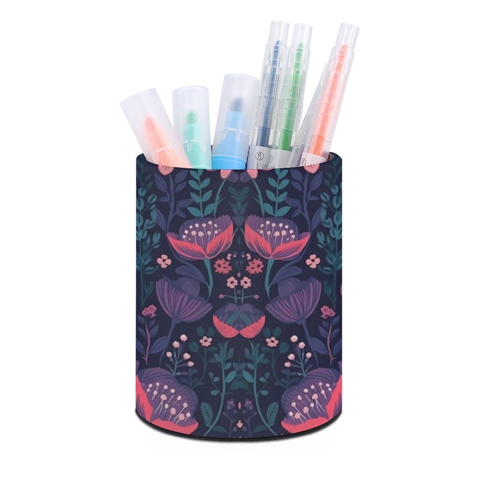 JTREHY - Round Pen Holder, Colorful Garden Design, Makeup Brush Storage Box for Home, Office, Vanity