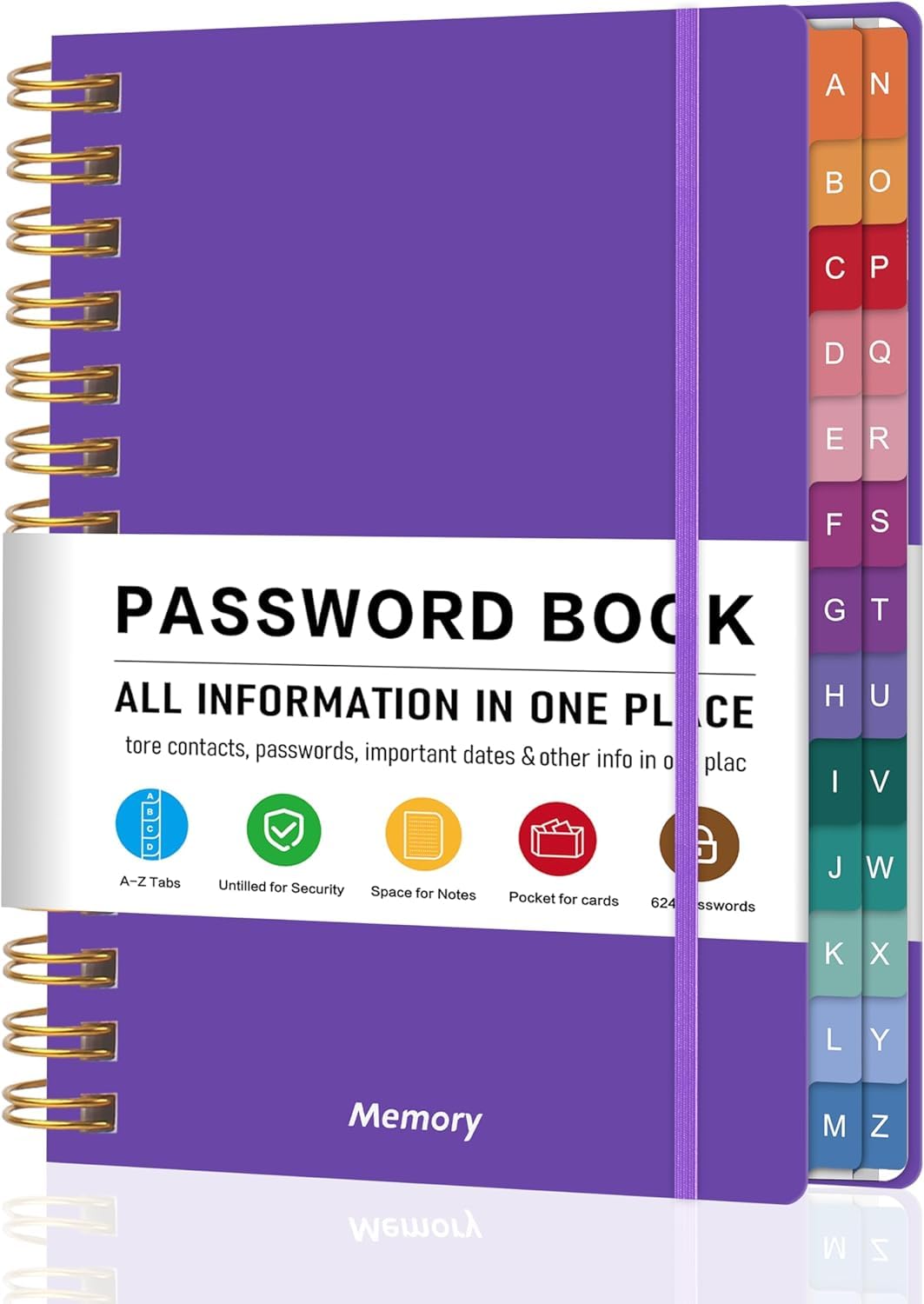 Spiral Password Book with Alphabetical Tabs, 4" X 5.5"