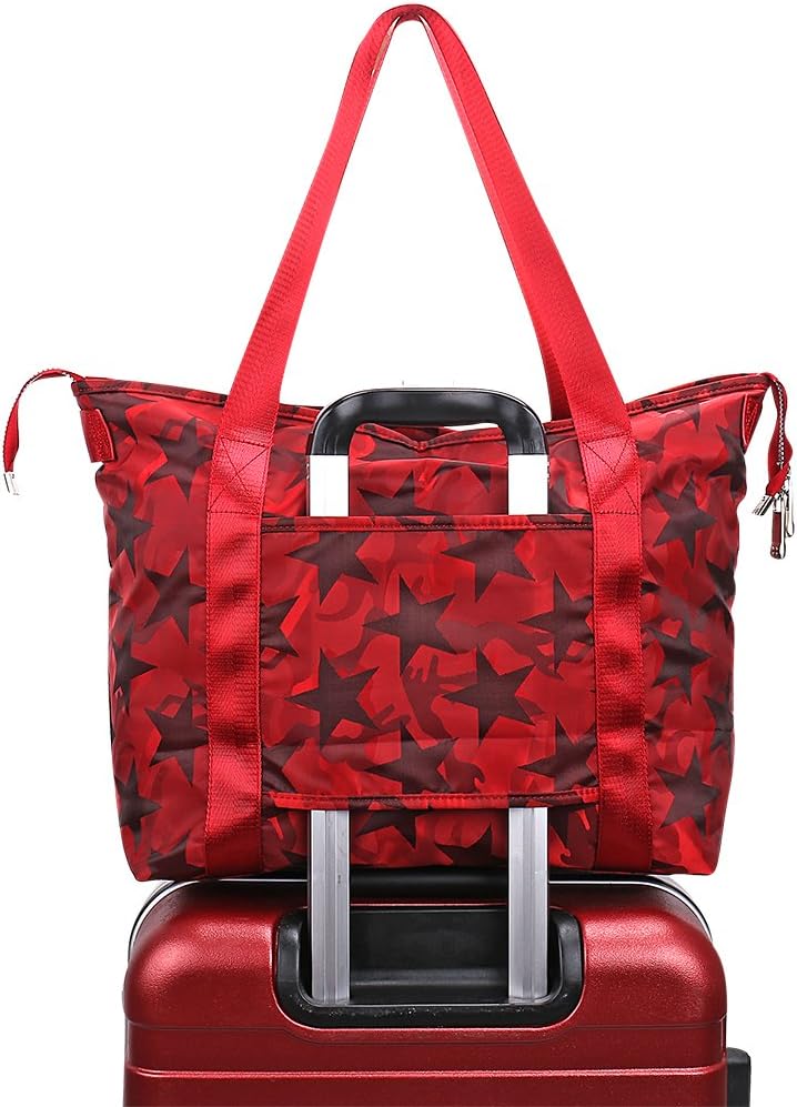 Dijkoo Women's Travel Tote Shoulder Handbag,Super Polyester Fibre Extra Large Lightweight Water Resistant Camouflage - Red