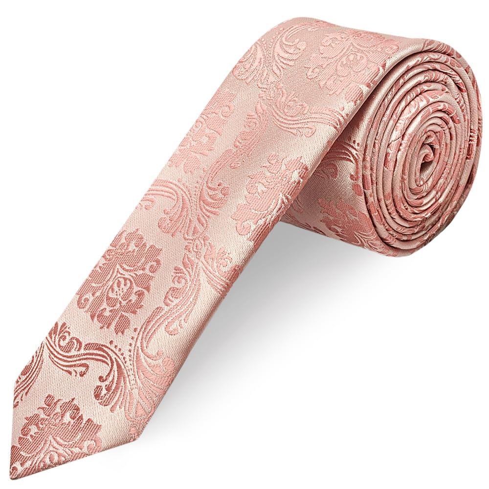Ties R Us Men's Pink Rose Gold Paisley Skinny Tie