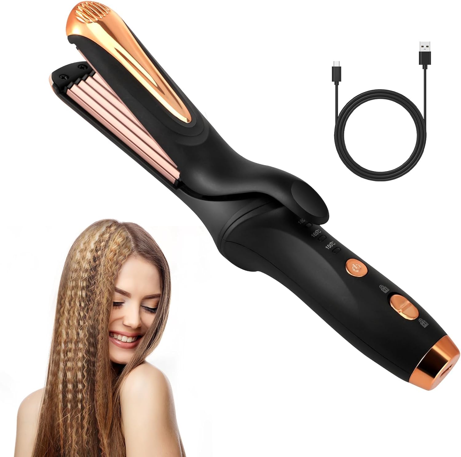 1″ Mini Wireless Hair Crimper – USB Rechargeable with 3 Temp Settings | Fluffy & Cornrow Styling Iron for All Hair Types | Safety Lock Feature | Portable Crimping Tool for Travel & Home Use