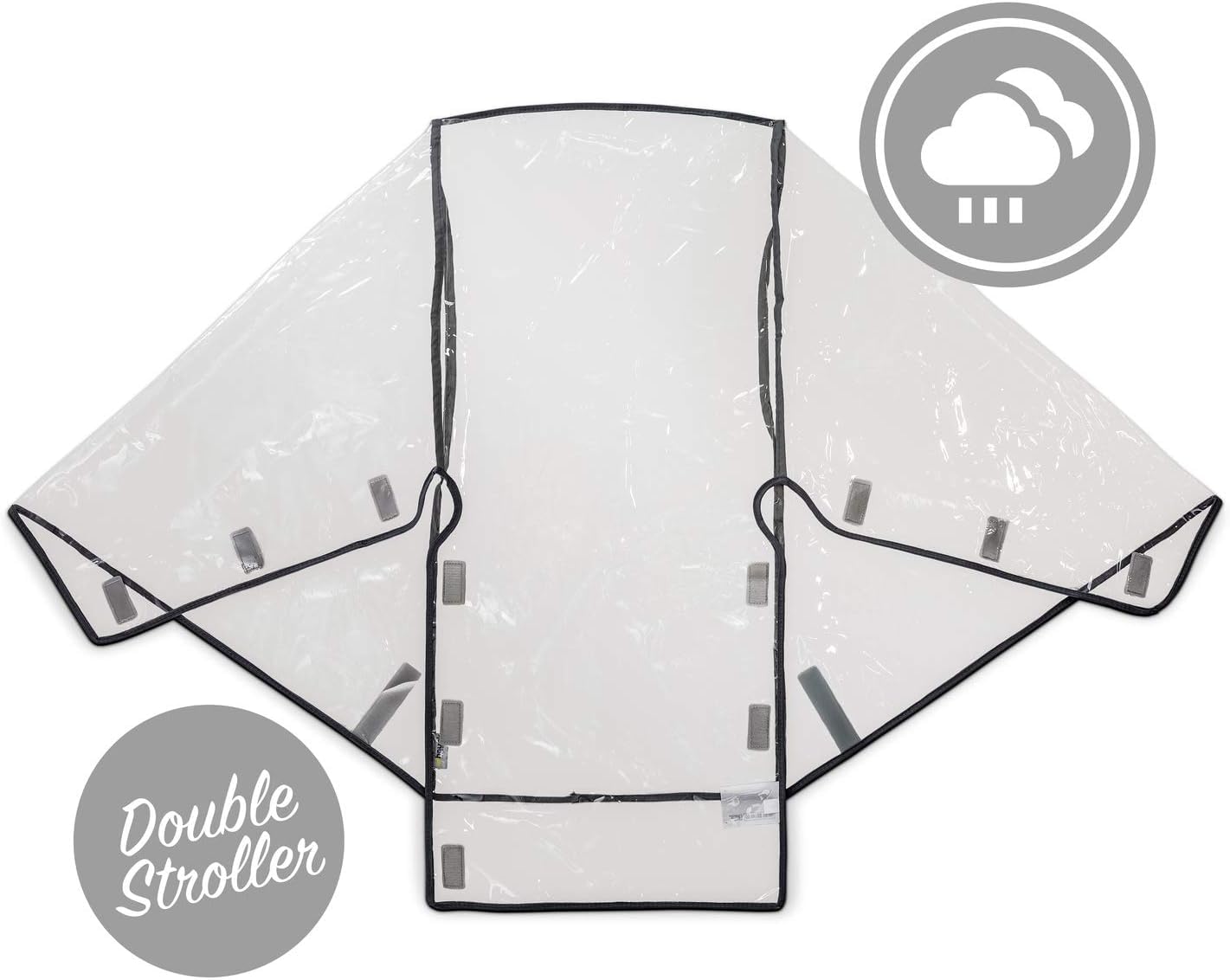 hauck Habillage Pluie Poussette Double – Housse de Pluie Universelle, Compatible Turbo Duo et Roadster Duo, Transparent, avec Aérations et Fermeture Scratch, Imperméable et Pliable