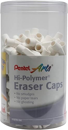 Pentel Arts Hi-Polymer - Borrador de tapa blanca, pantalla de bote, 240 piezas (ZEH02-240)