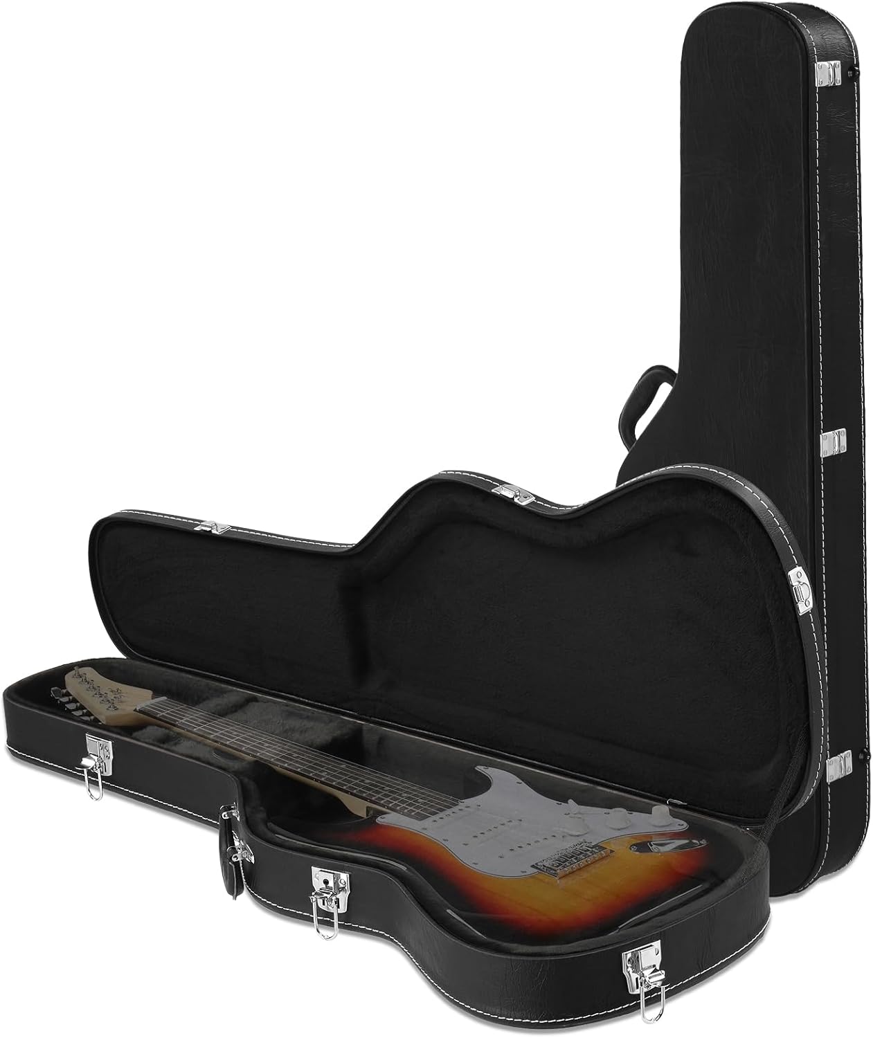 Wooden Electric Guitar Hard Case with Soft Interior Lining, 39 Inch Padded Hardshell Case for GST/GTL Style Guitars, Black