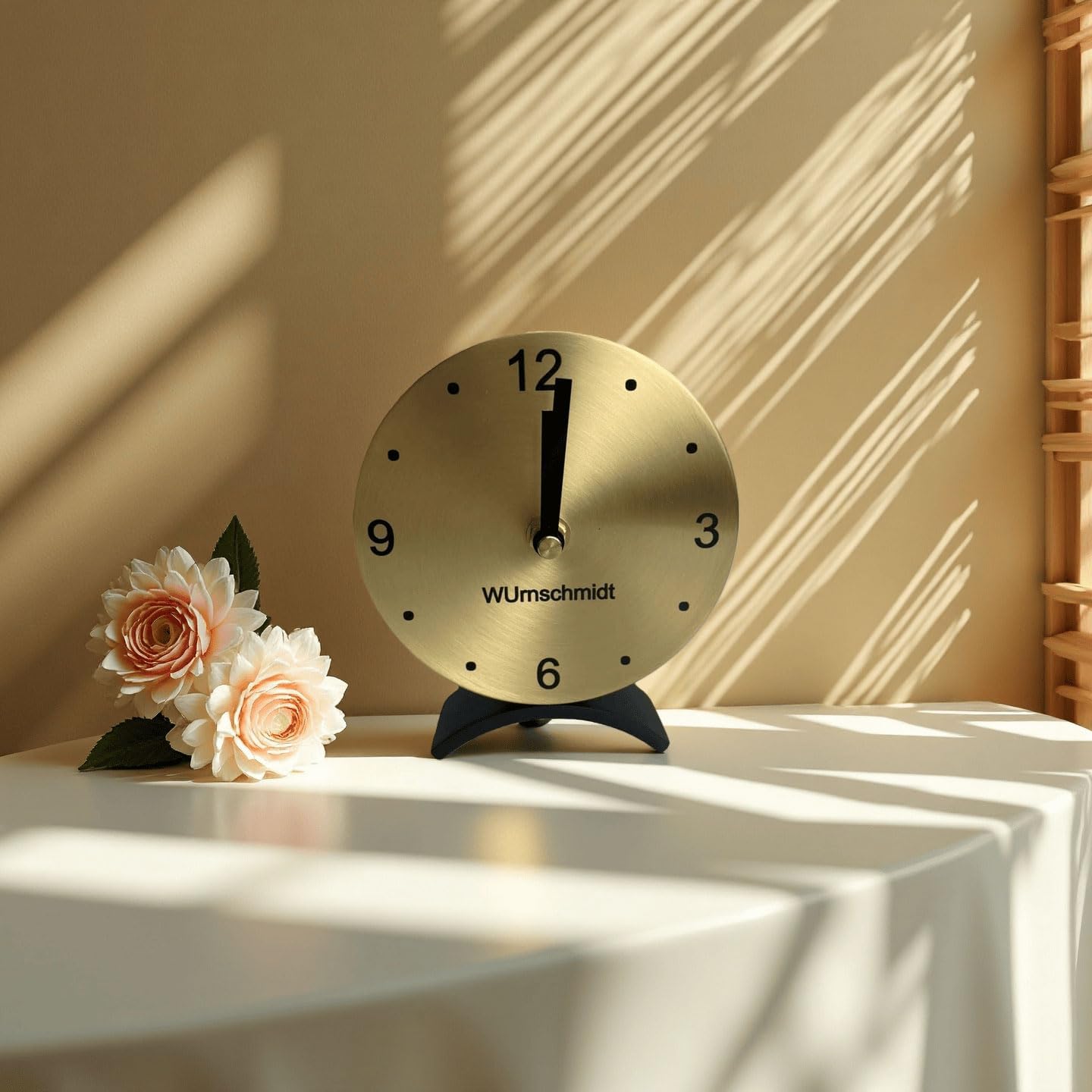 Solid Brass Small Gold Table Clock - Silent Non-Ticking, Battery Operated for Living Room Mantel, Desk or Shelf Decor