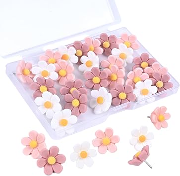 Pink Flower Push Pins for Cork Board, Cute PushPins Decorative Thumb Tacks for Bulletin Boards Corkboard Photos Wall Maps,Offices School 30 PCS
