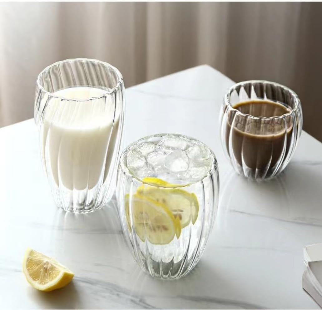 glastal ダブルウォールグラス 250ml 2個セット 結露しない二重グラス コップ ホウケイ酸塩耐熱ガラス コップ 軽量で快適 タンブラー  グラス コーヒー お茶 ホットドリンク コールドドリンク お酒 スナックなど ガラス マグカップ | Pay ID 耐熱グラス 350ml 4個セット 取っ手付 ダブルウォール ウイスキー ロック カクテル 結露しない 耐熱耐冷性 二重構造 電子レ