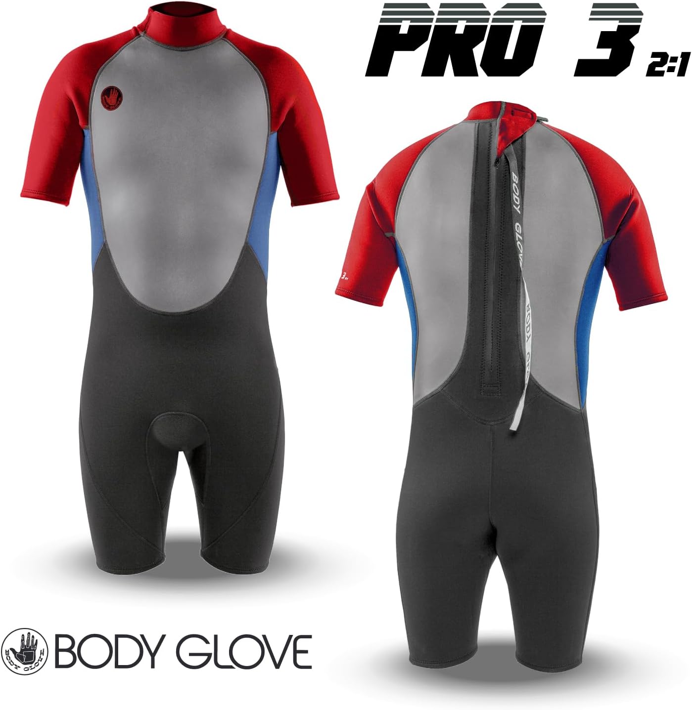 Body Glove Pro3 Junior Boys Girls Shorty Spring Wetsuit 2/1mm - Quadra Flex 4 Way Stretch - Thermal Lightweight Performance for Surfing, Bodyboarding, Swimming, Snorkeling, and Scuba Diving