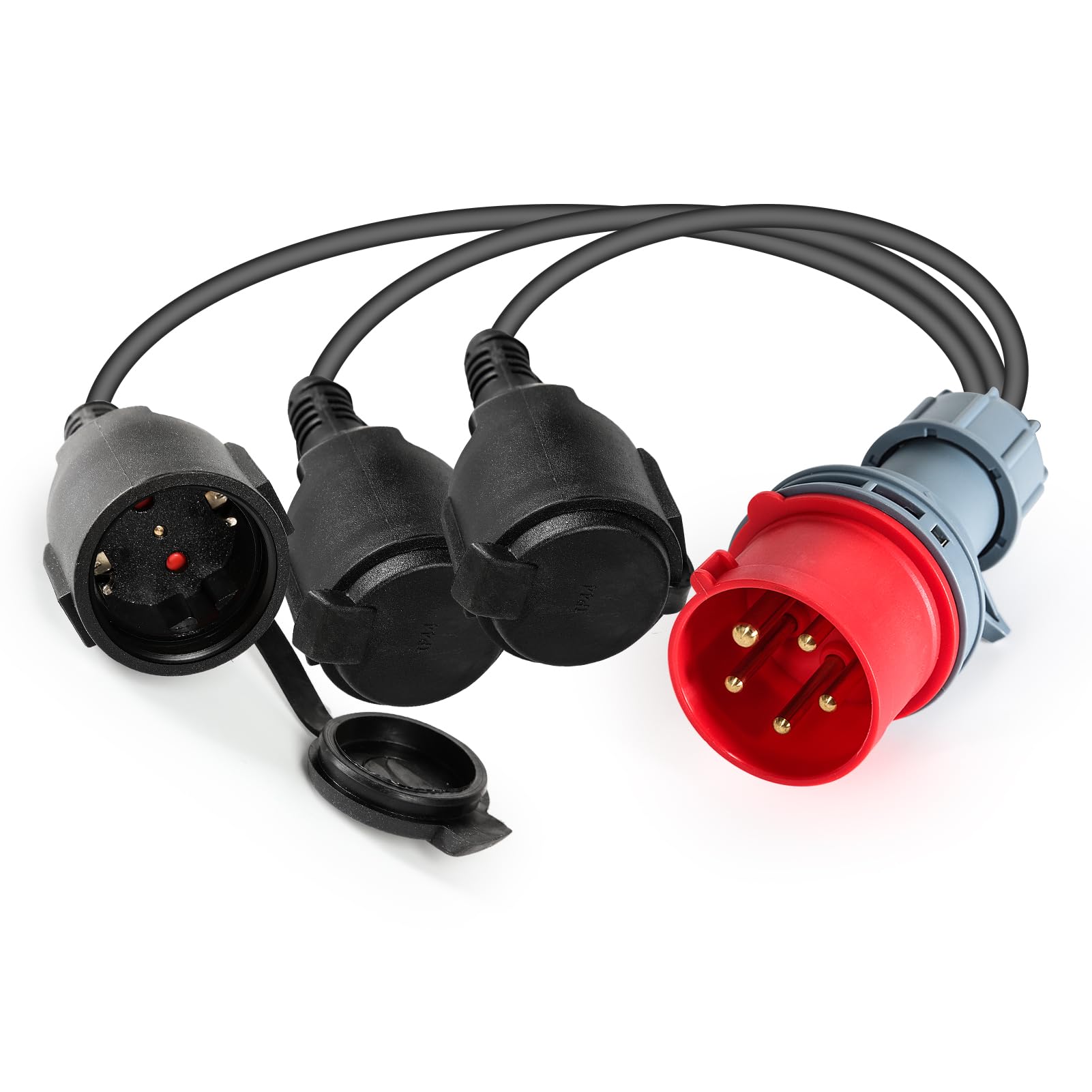Adaptateur CEE 400V 16a vers 3 x 230V Prises Schuko Adaptateur Triphasé Monophasé IP44 Câble en Caoutchouc 3×1,5 Mm² Prise Camping pour la Conversion de Charge dans Les Camping-Cars et Les Yachts