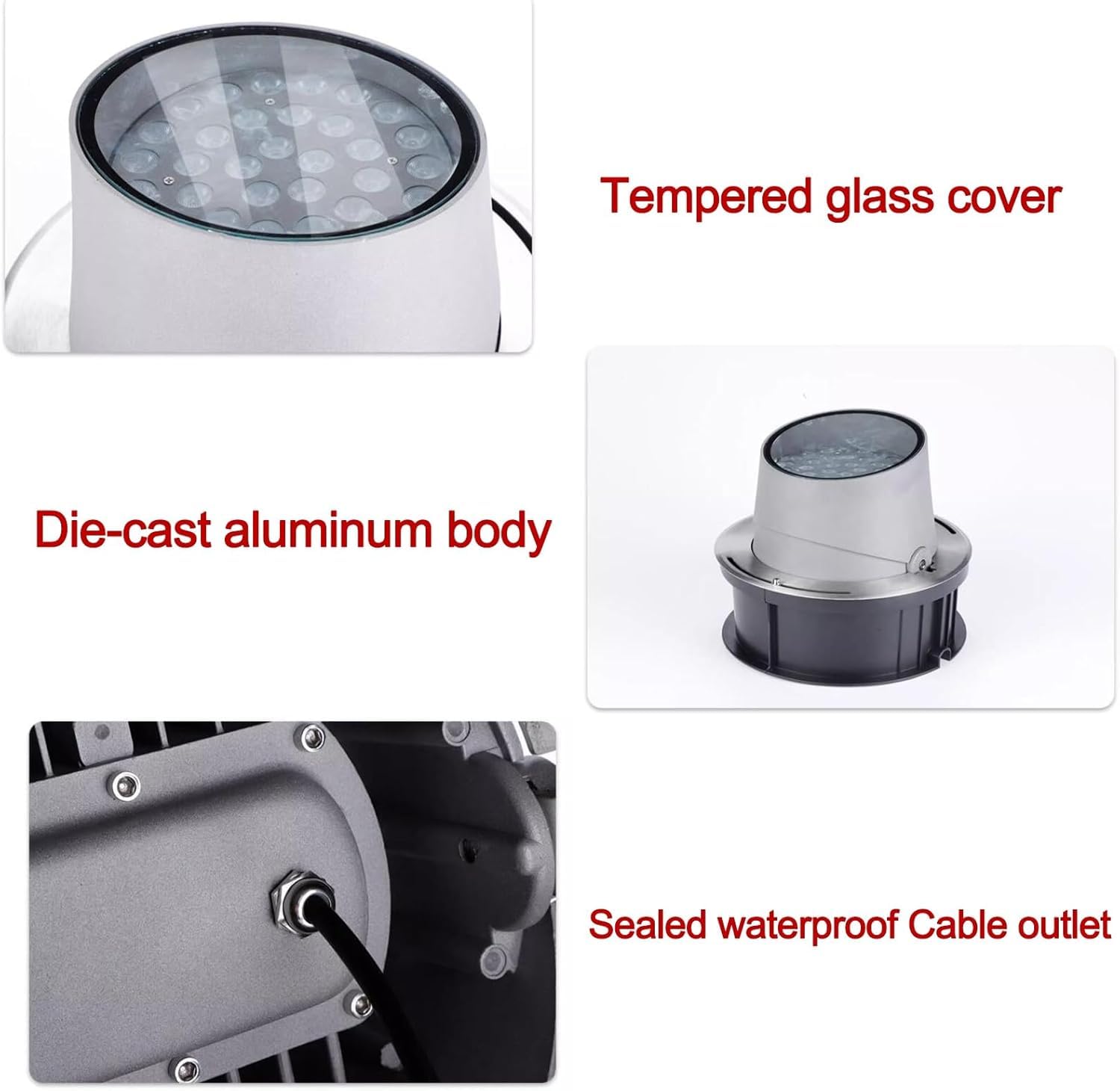 Zewnętrzne Oświetlenie Wkopane - Lampa Krajobrazowa LED, Reflektor LED Z Regulowanym Kątem AC 220 V, Wodoodporna Dekoracyjna Lampa Podłogowa Ogrodowa IP65, Częściowo Wpuszczony(White,18W)