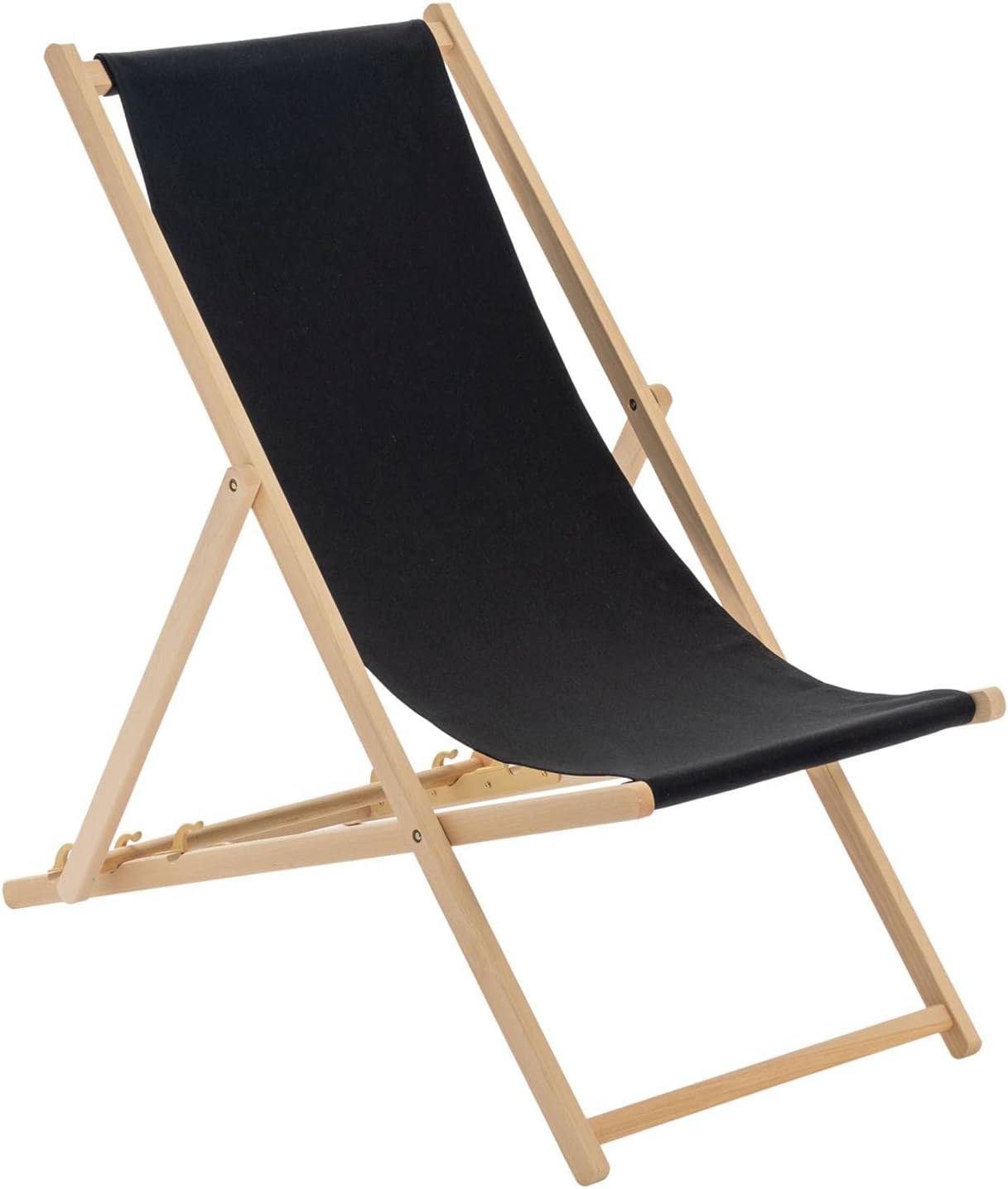 Harbour Housewares Folding Wooden Deck Chairs – Black – Pack of 1 – Adults Traditional Foldable Reclining Outdoor Canvas Sun Lounger Chair Seat for Garden Patio, Beach, Camping