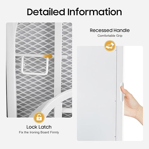Miniatura 7 de Armario de tabla de planchar de montaje en pared, tabla de planchar giratoria incorporada plegable con almacenamiento, colgante de pared con espejo,