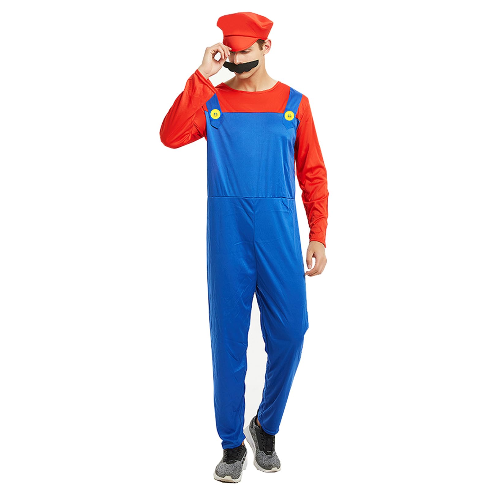 COXNSXX Disfraz de Super Fontanero Hermanos Adulto/Niños Disfraz de Juego Clásico con Sombrero y Bigote para carnaval y cosplay