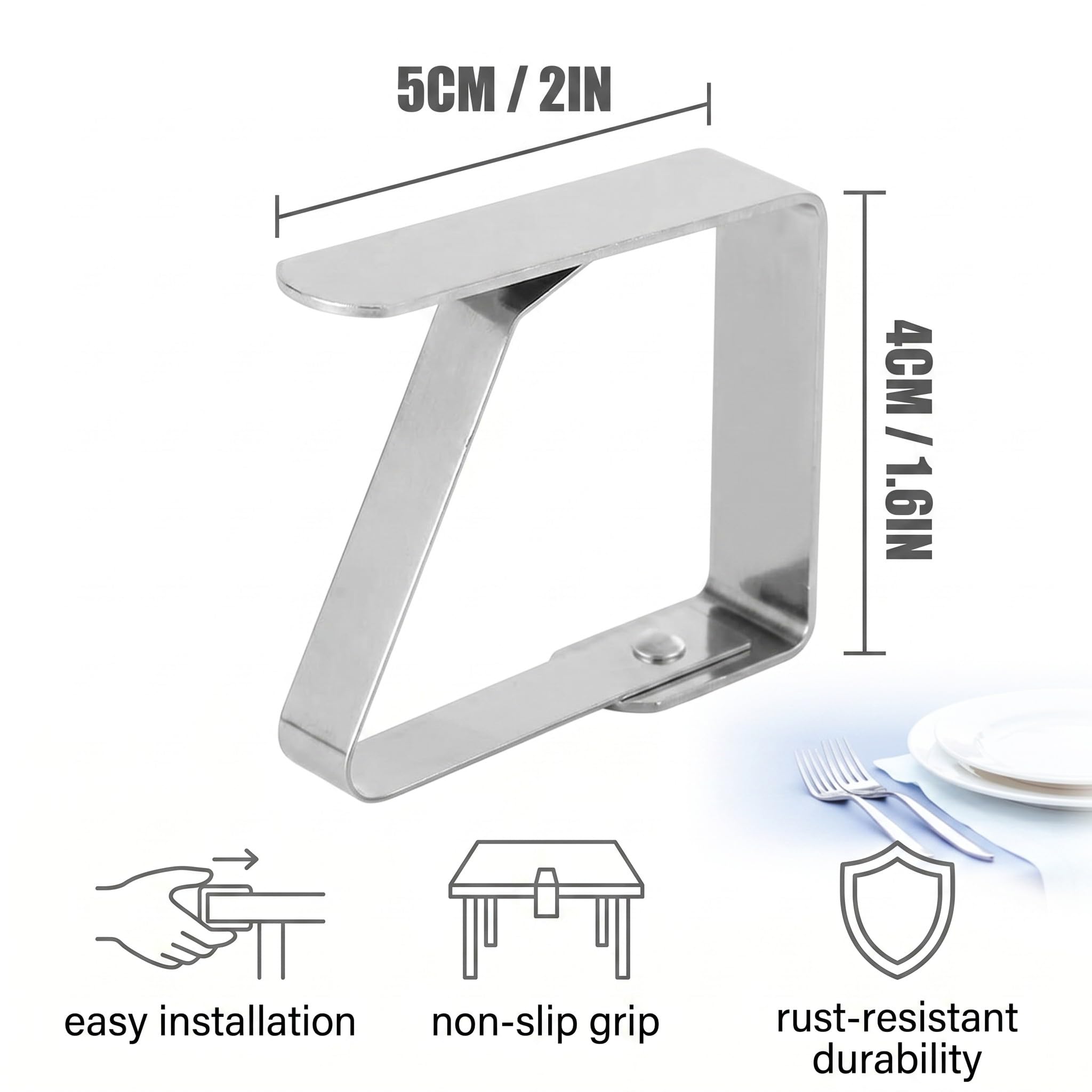 8 Pezzi Ferma Tovaglia da Esterno, Tovaglia Clip in Acciaio, Gadget Molla Fermatovaglia, Acciaio Inossidabile, Argento, per Outdoor Picnic Party (4 ×5cm)