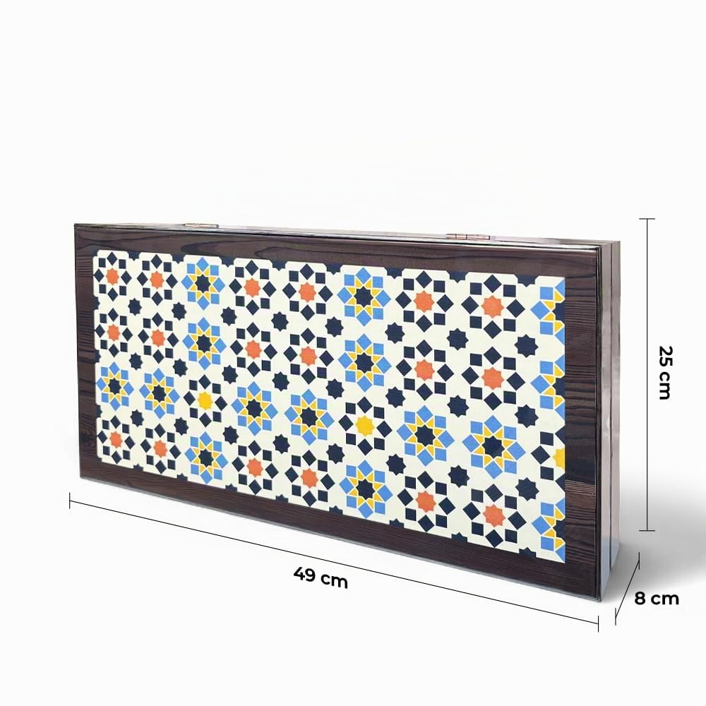 Biggdesign Star Backgammon Set aus MDF, mit Magnetverschluss & Spielsteinen | 16 mm MDF-Korpus, Magnetverschluss, doppellagiger Klarlack, Coex-Cellophan-Spielfläche, Würfel & Spielsteine, Made in Türkiye