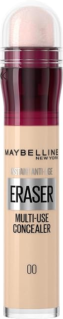 Maybelline Instant Anti Age Eraser Eye Concealer, Dark Circles and Blemish Concealer, Ultra Blendable Formula, 00 Ivory (Packging may vary)