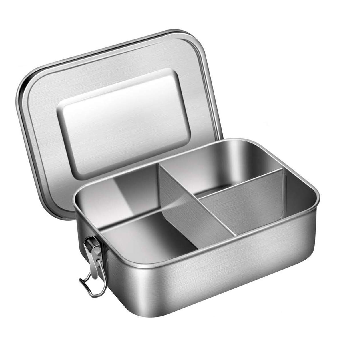 G.a HOMEFAVOR Stainless Steel Divided Lunch Food Container with Lock Clips and 3 Compartments, 1200ML Metal Bento Box Lunch Container for Kids or Adults-Dishwasher Safe - Stainless Lid - Leak Proof
