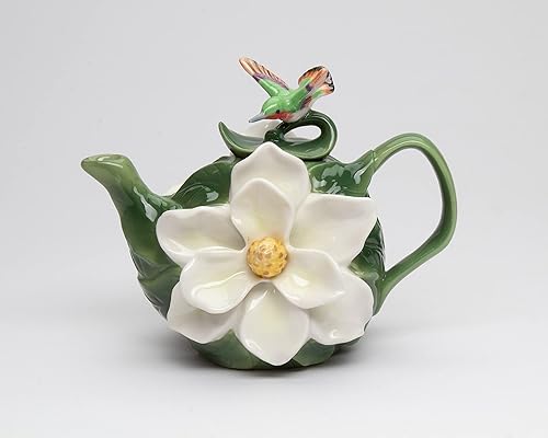 Miniatura 9 de Tetera de colibrí de porcelana fina con flor de magnolia, 6-18" L