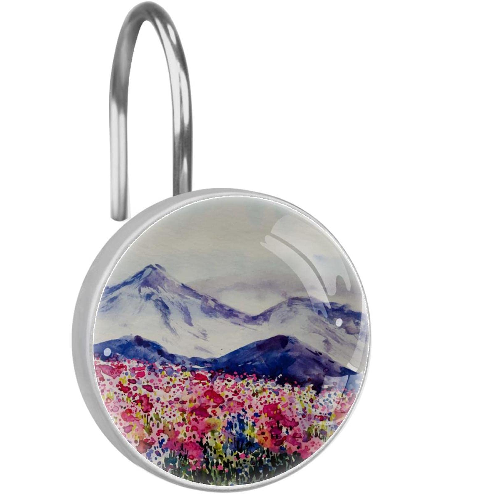 Crochets pour rideau de douche aquarelle paysage - Design anti-rouille
