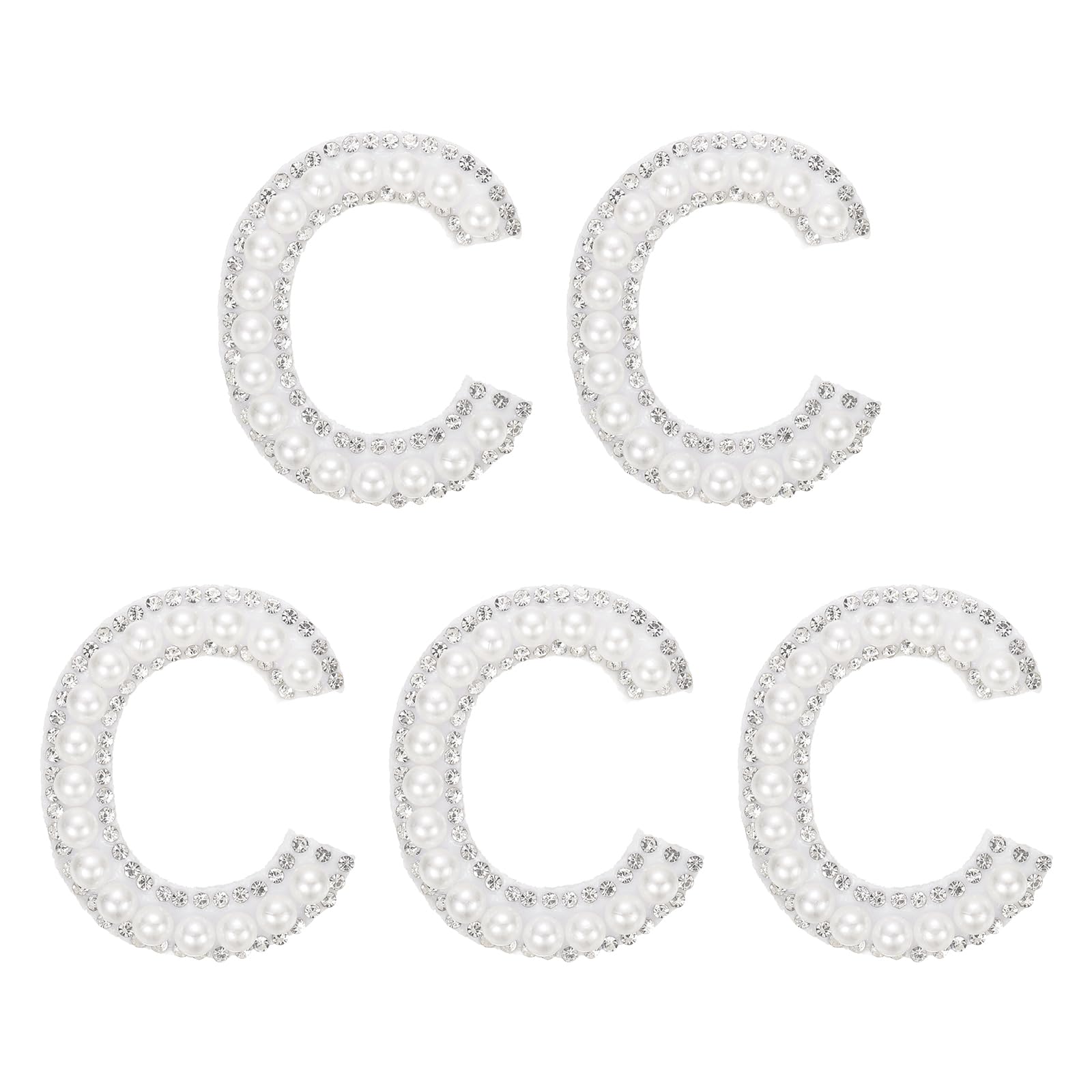 sourcing map 5 Pcs Iron on Pearl Letter C Patches, Pearl Rhinestone A-Z Alphabet Self Adhesive Sew on Patches, Glitter Letter Applique for Clothes Fabric DIY Backpack, White — image 1