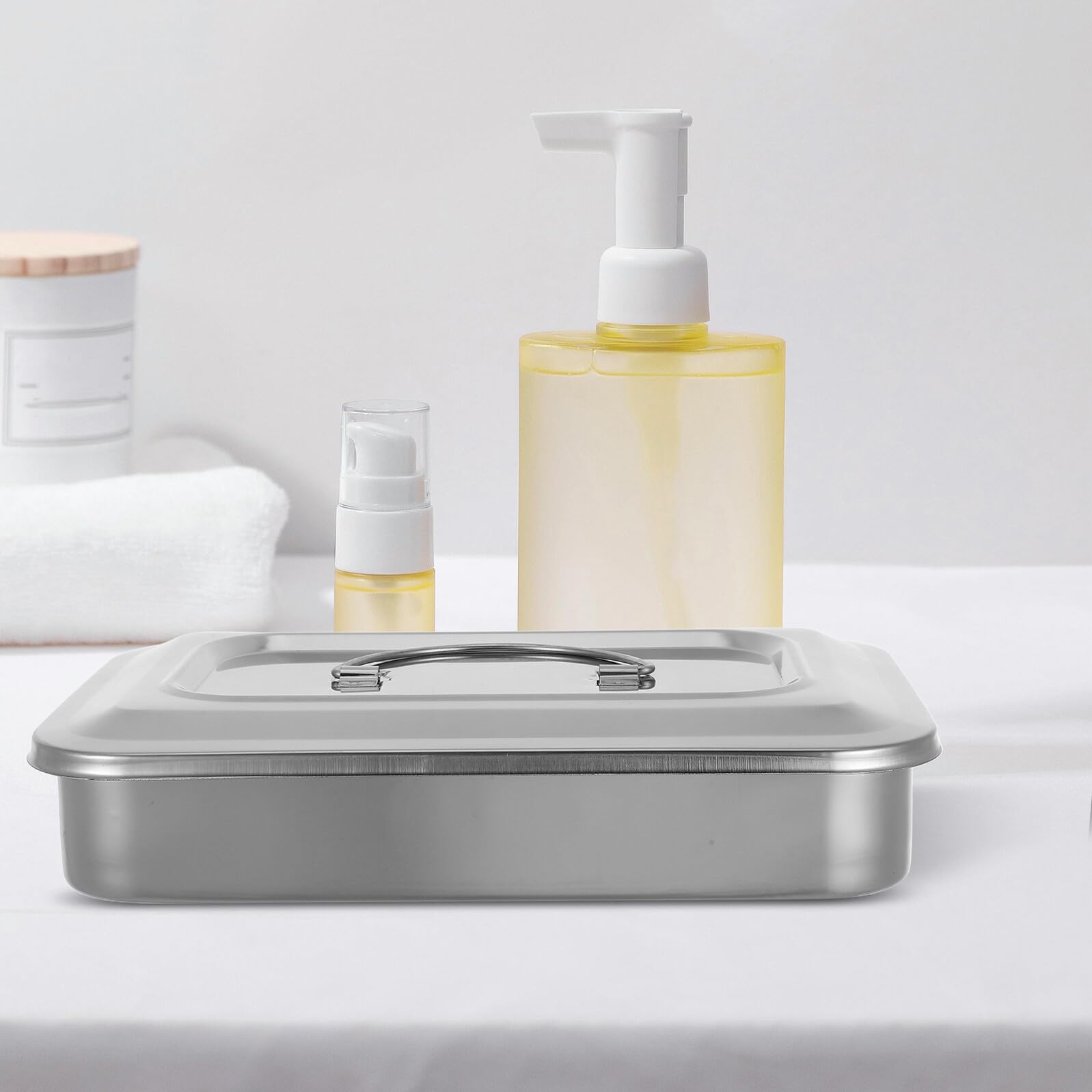 Healifty Plat INOX Boîte de Carrée avec Couvercle en Acier Inoxydable Argenté, Résistant la Rouille L’Usure pour Usage en Stérilisateurs D’onglerie