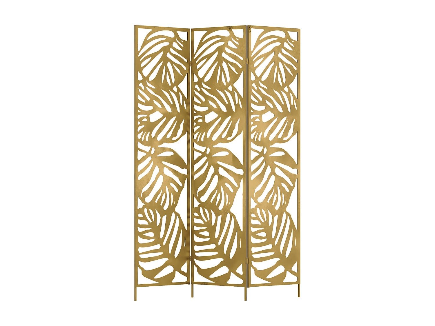 Vente-unique - Paravent ajouré Floral en métal 3 pans L. 123 x H. 180 cm - Doré - KODILA