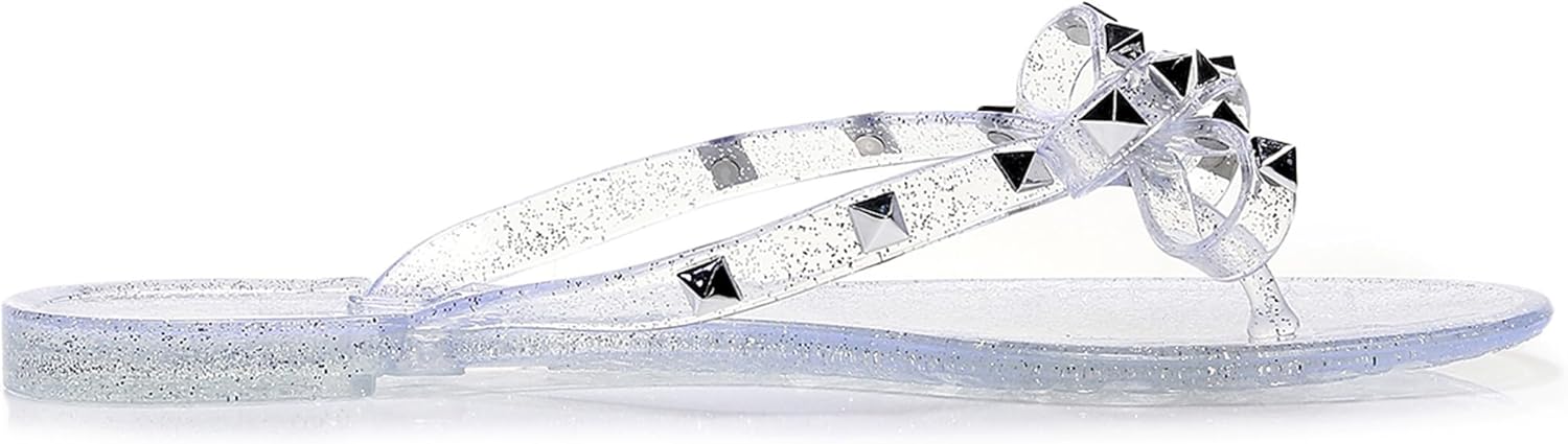 Studded Jelly Shoes for Womens Bow Flip Flops Jellies Sandals Flat Black... - Picture 171 of 174