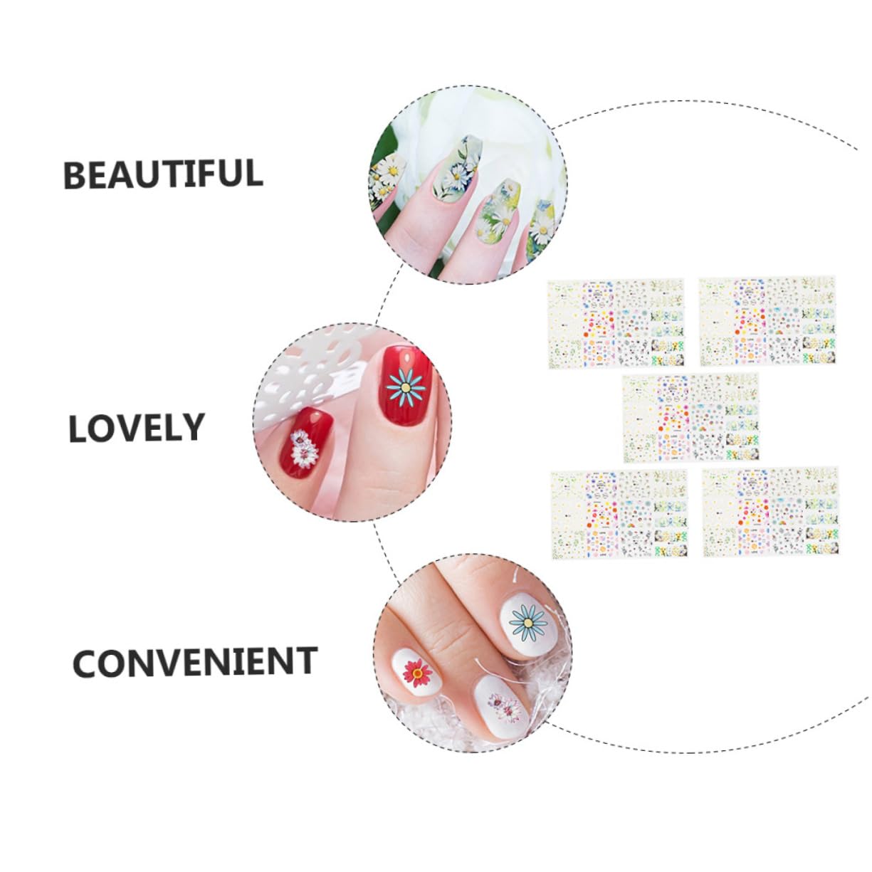 PACKOVE 3 set Adesivi Per Nail Art Adesivi Per Unghie Per Unghie Primaverili Per ie Floreali Per ie Per ie Per ie 5 fogli*3