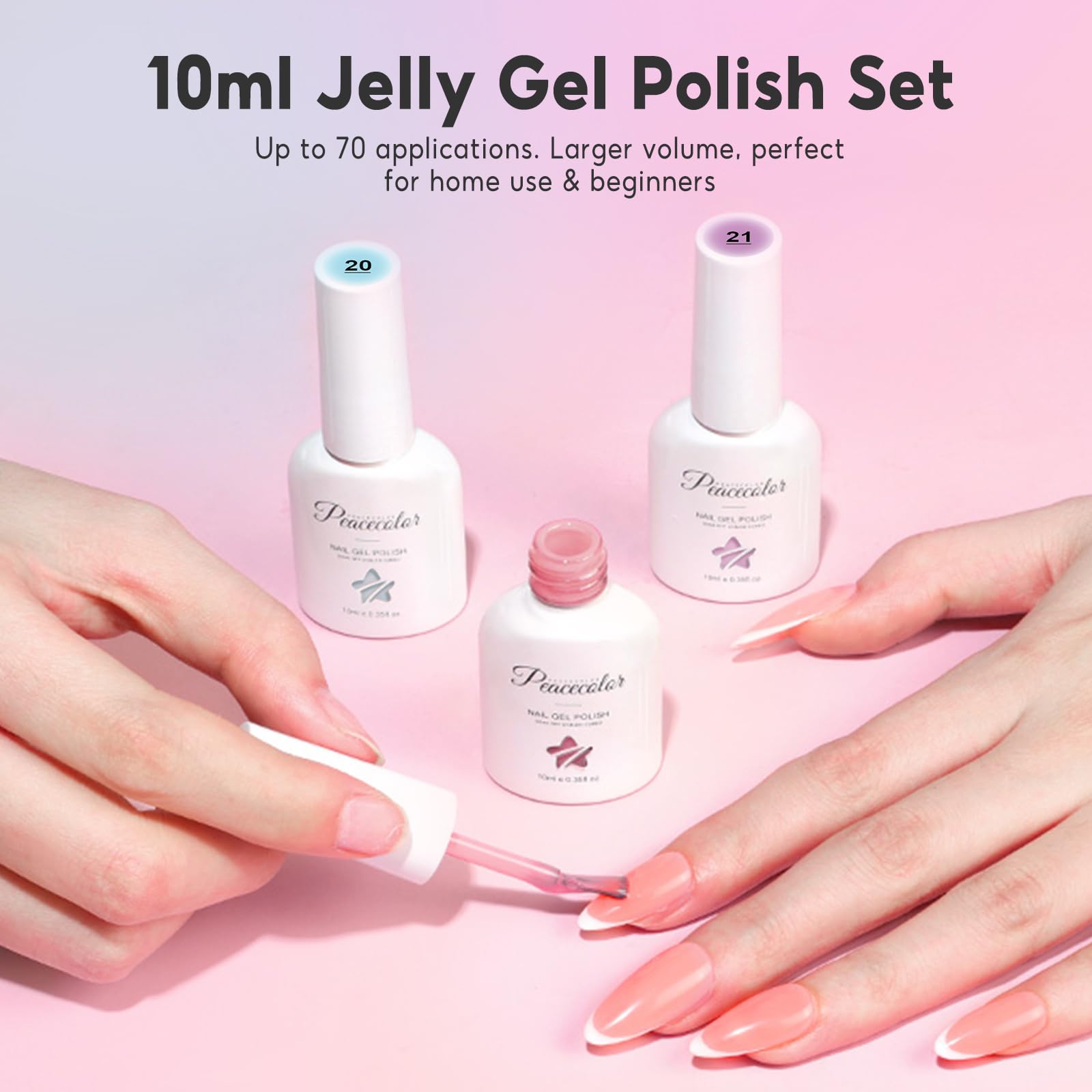 PEACECOLOR Lakier hybrydowy UV - 6 kolorów Jelly Gel Nail Polish Żółty Zielony Niebieski Różowy Fioletowy, Przezroczysty Lakier hybrydowy UV Stylizacja paznokci Manicure