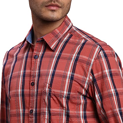 Image of Parx Men's Pure Cotton Checks Pattern Slim Fit Semi Cutaway Collar Full Sleeve Casual Shirt