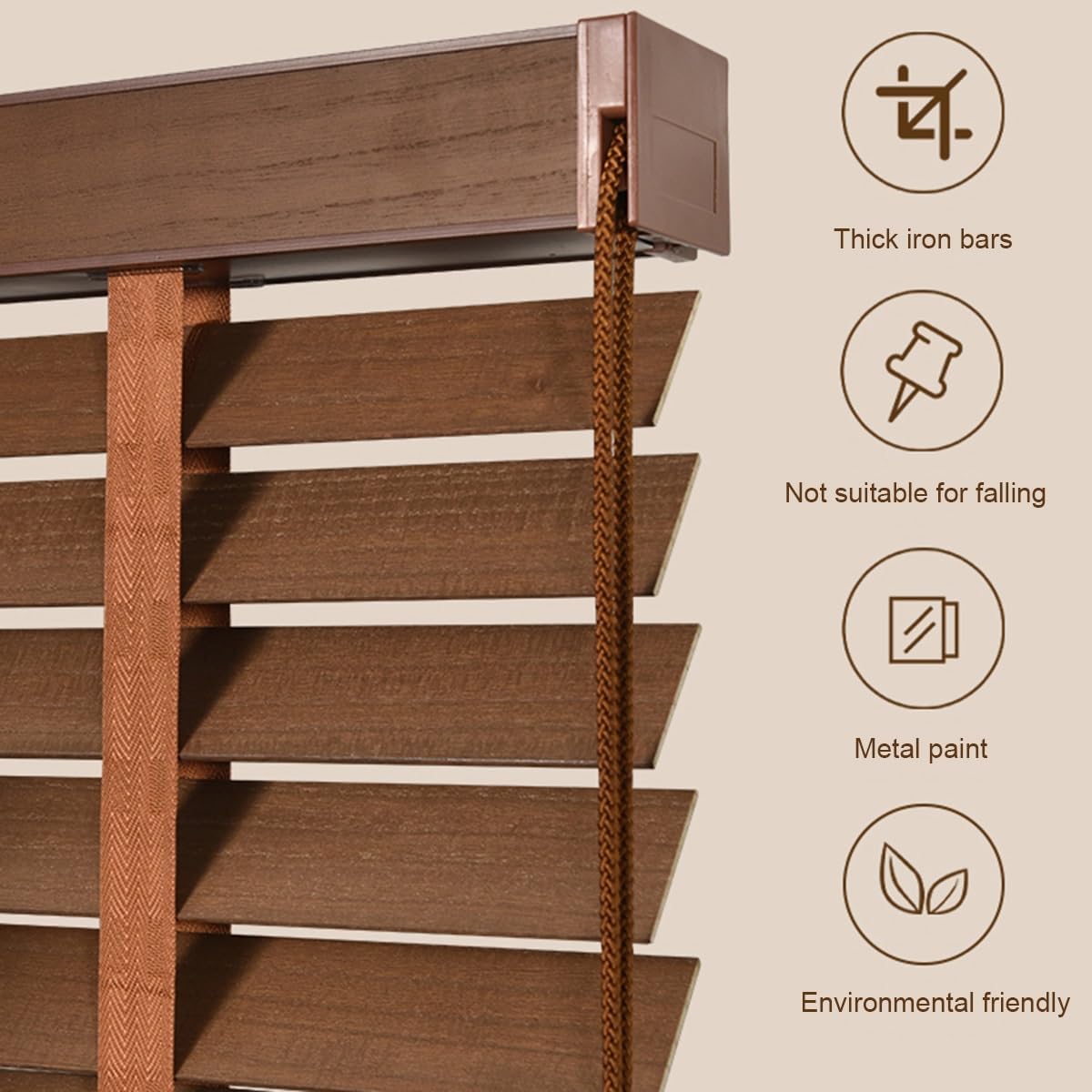 Vertical Wood Blinds Cordless Shades Mini Blinds for Windows Light Adjustment 100% Privacy Anti-UV Waterproof Can Mounted Inside Or Outside(White)