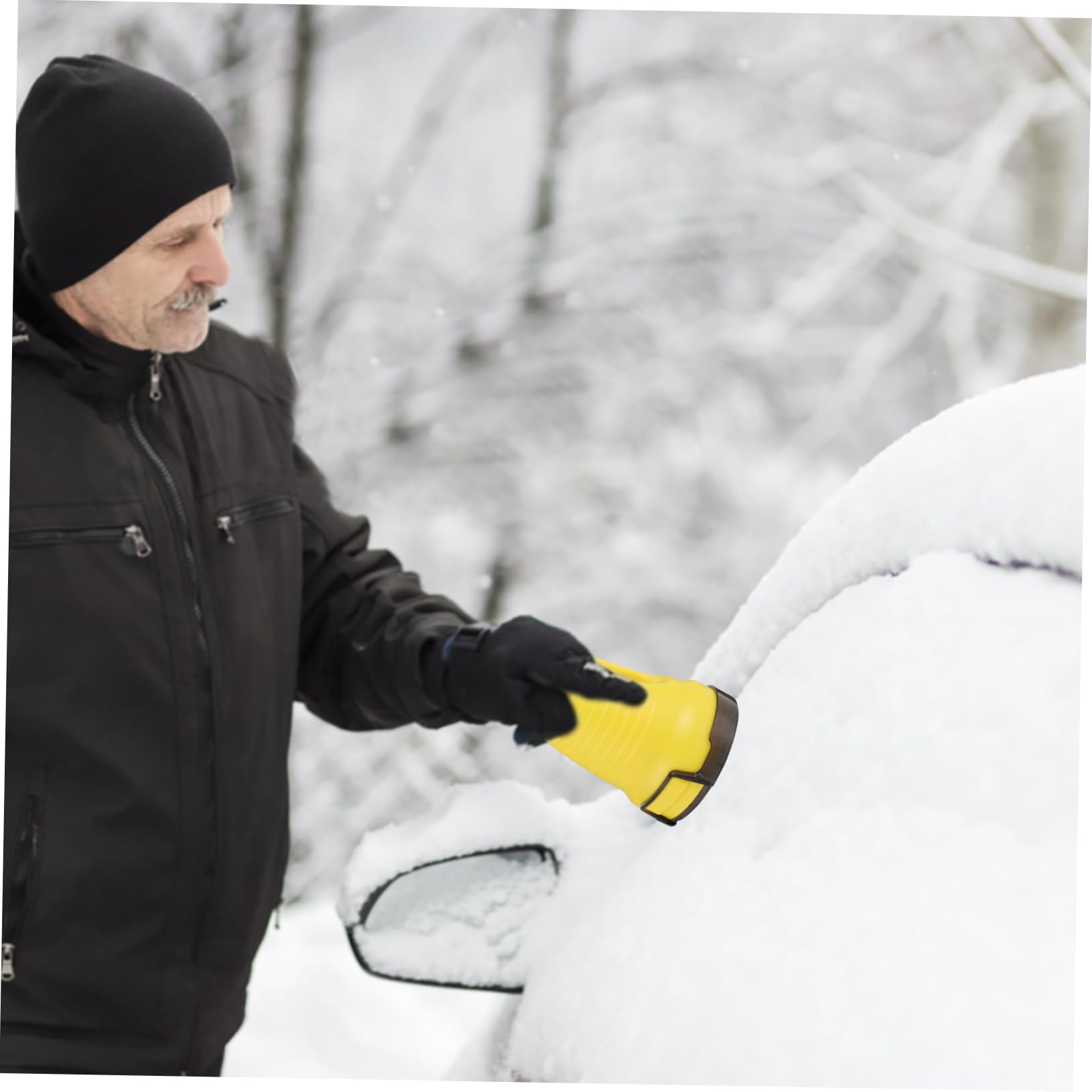 Raspador de Nieve para Coche Eléctrico de Abs Amarillo | 1 Juego Cable Usb, Diseño Compacto y Mango Curvo, Uso en Invierno para Quitar Hielo y Escarcha