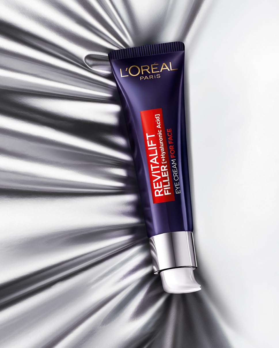 L'Oréal Paris Augencreme für Frauen: poltert auf, glättet die Haut und spendet intensiv Feuchtigkeitmit konzentrierter [Hyaluronsäure]Revitalift Filler, 1x 30ml
