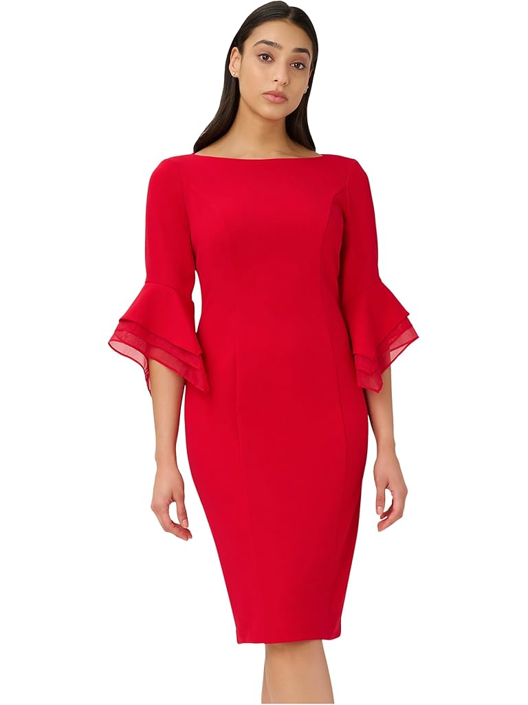 Red Adrianna Papell Knit Crepe Tiered Sleeve Dress