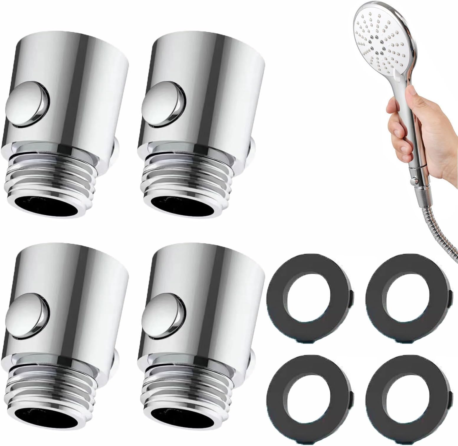 4 Packs Shower Head Shut Off Valves, G1/2 Universal Button Type Water Regulator and Flow Control Valve for Shower Arm and Hose or Bidet Sprayer