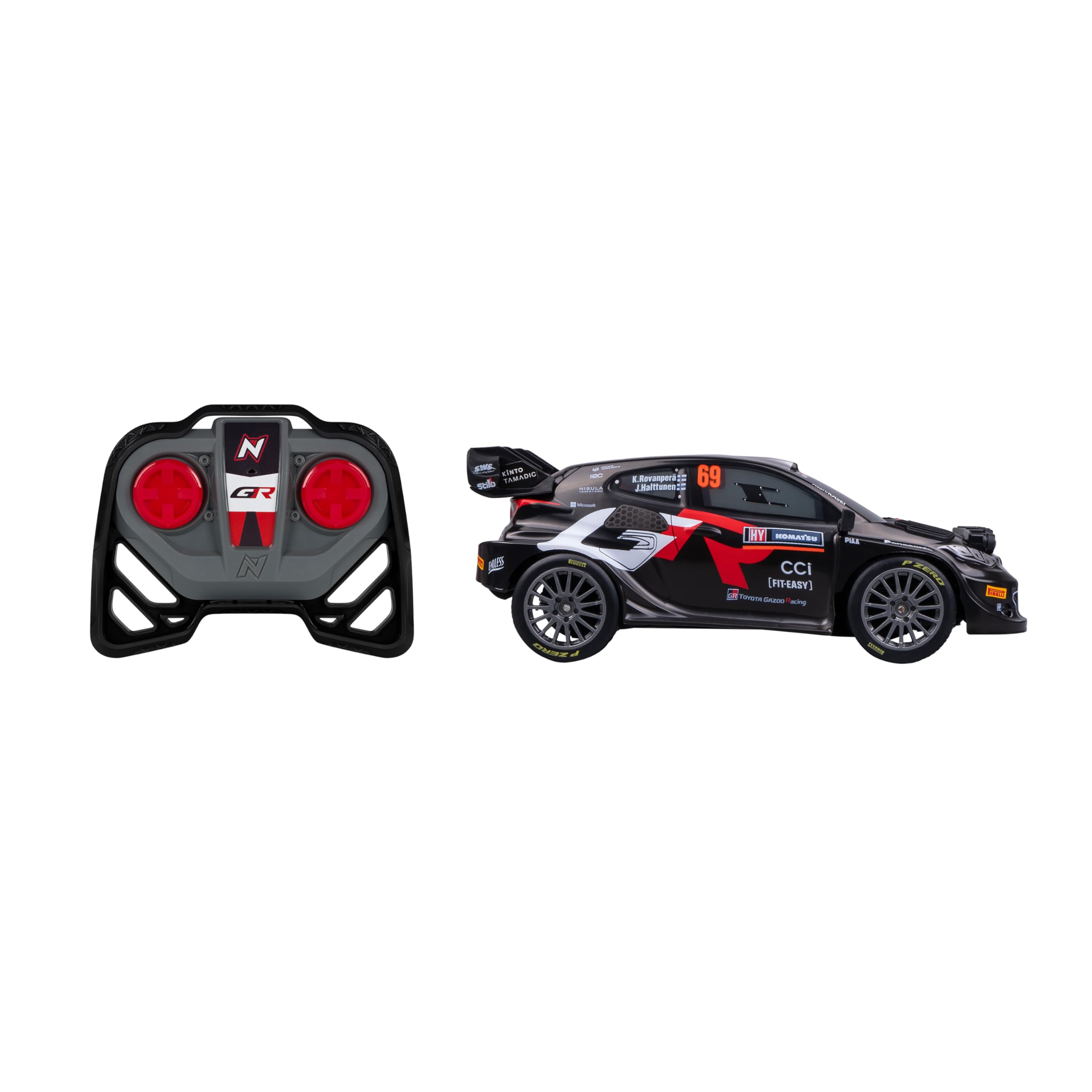 Nikko RC Night Mode RC Toyota GAZOO Racing Sweden Rally 2024 Kalle ROVANPERA LED Race Lights Remote Control Car, 25cm, 2.4GHz Remote Control, 40m Range, 6 Years, Black, 10652, Batteries Not Included