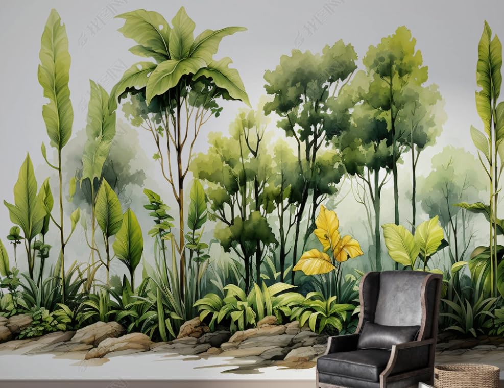 Forêt tropicale humide en papier peint panoramique pour grand mur de restaurant