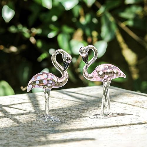 Miniatura 4 de Figuras de flamenco de vidrio hechas a mano, 2 piezas de vidrio soplado a mano, escultura de animales, figuras coleccionables, decoración del hogar