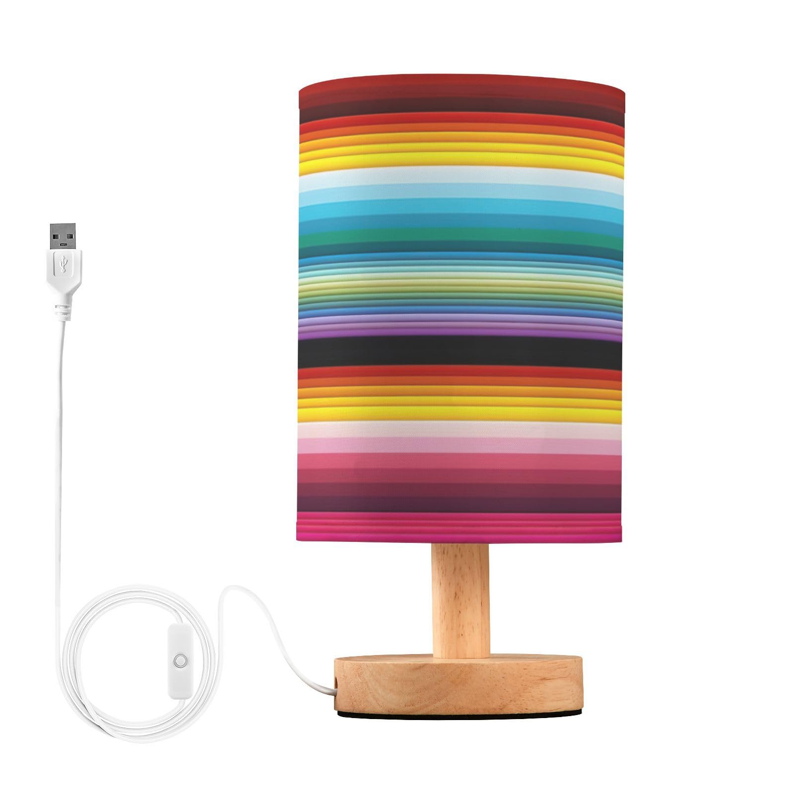 SDMKA Mexican Striped Texture Bedside Table Lamp for Bedroom, Minimalist Nightstand Lamp with Round Fabric Shade for Living Room, Office, No Bulb Required