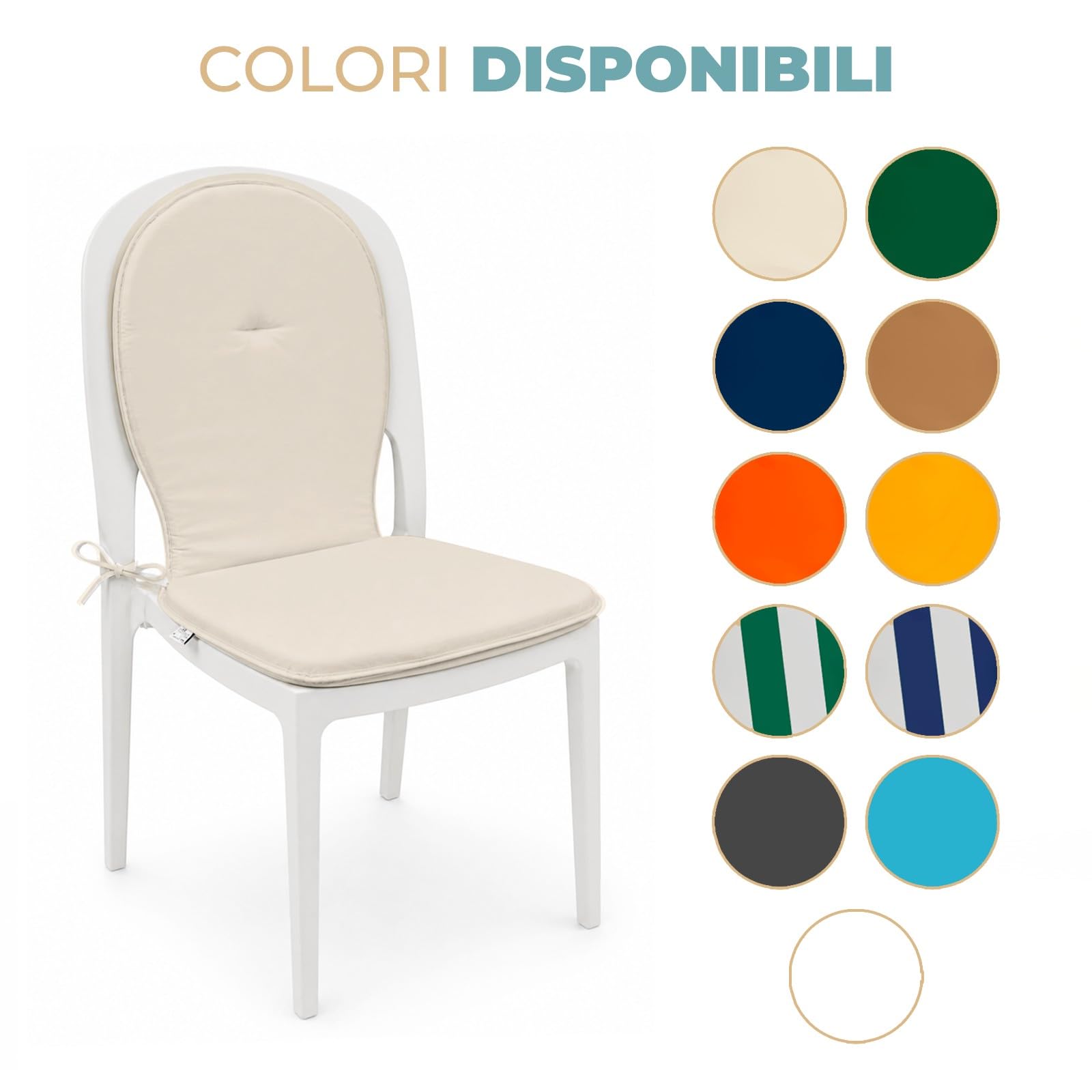 PARAMAISON Cuscino Sagomato con Schienale, Set 2 Pezzi, Antiscivolo con Laccetti, Imbottiti e Lavabili, per Cucina e Giardino Interno Esterno| 38x38x42 cm Riga Verde