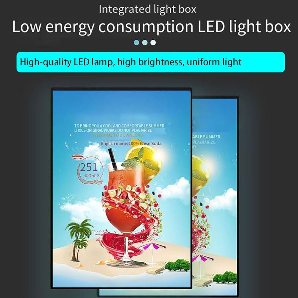 Caisson Lumineux LED Ultra-Mince, Cadre d'affichage publicitaire Mural, Cadre d'affichage publicitaire enfichable, Support d'affiche éclairé, for Restaurants, Bars, magasins(A2)